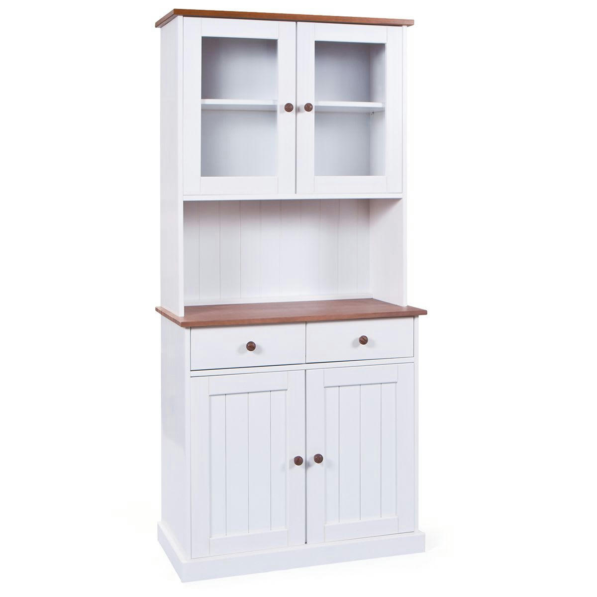 SOCOA - Buffet  vaisselier 4 portes 2 tiroirs bois massif vernis sepia et blan