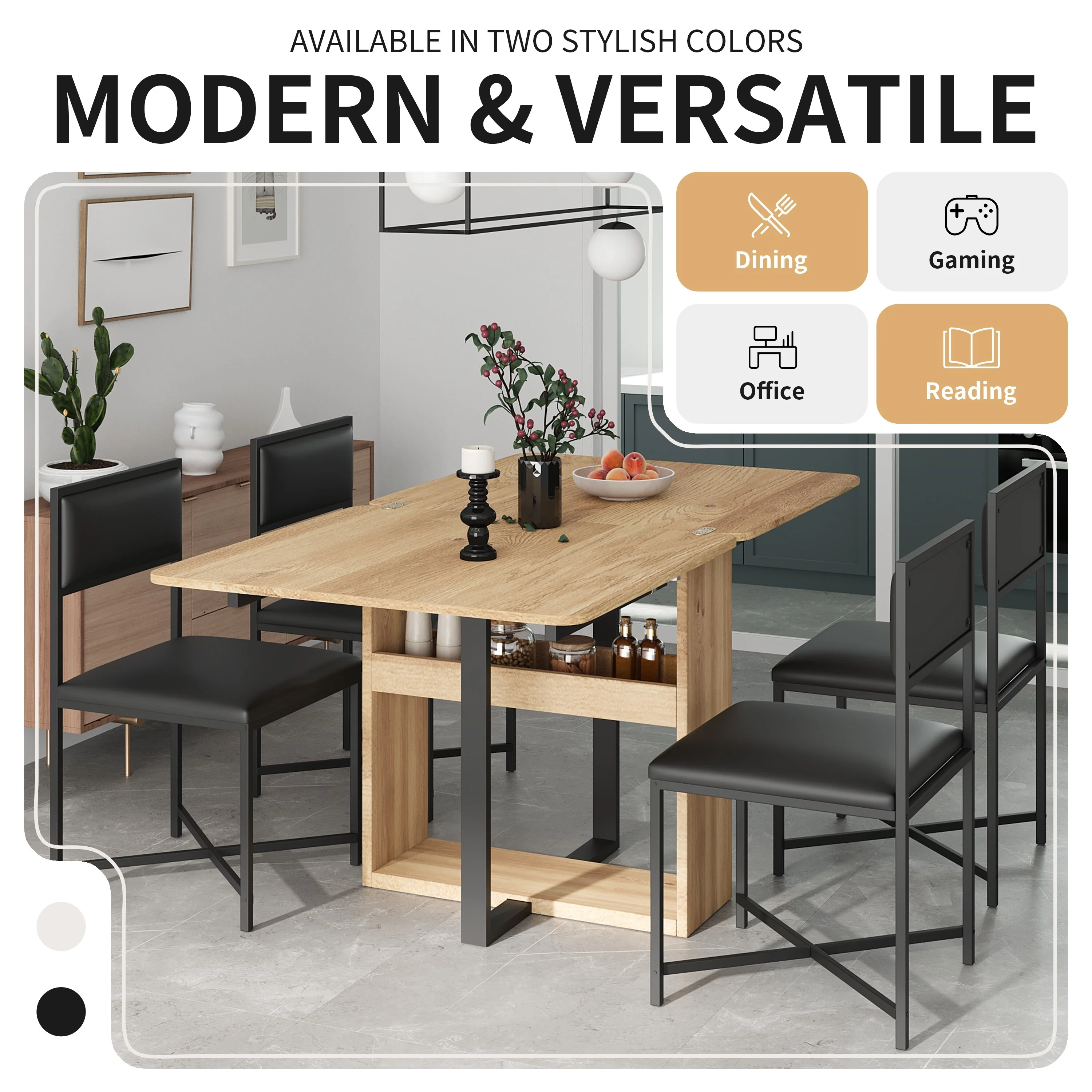Modern Compact 63inch 5-Piece Extendable Dining Table Set