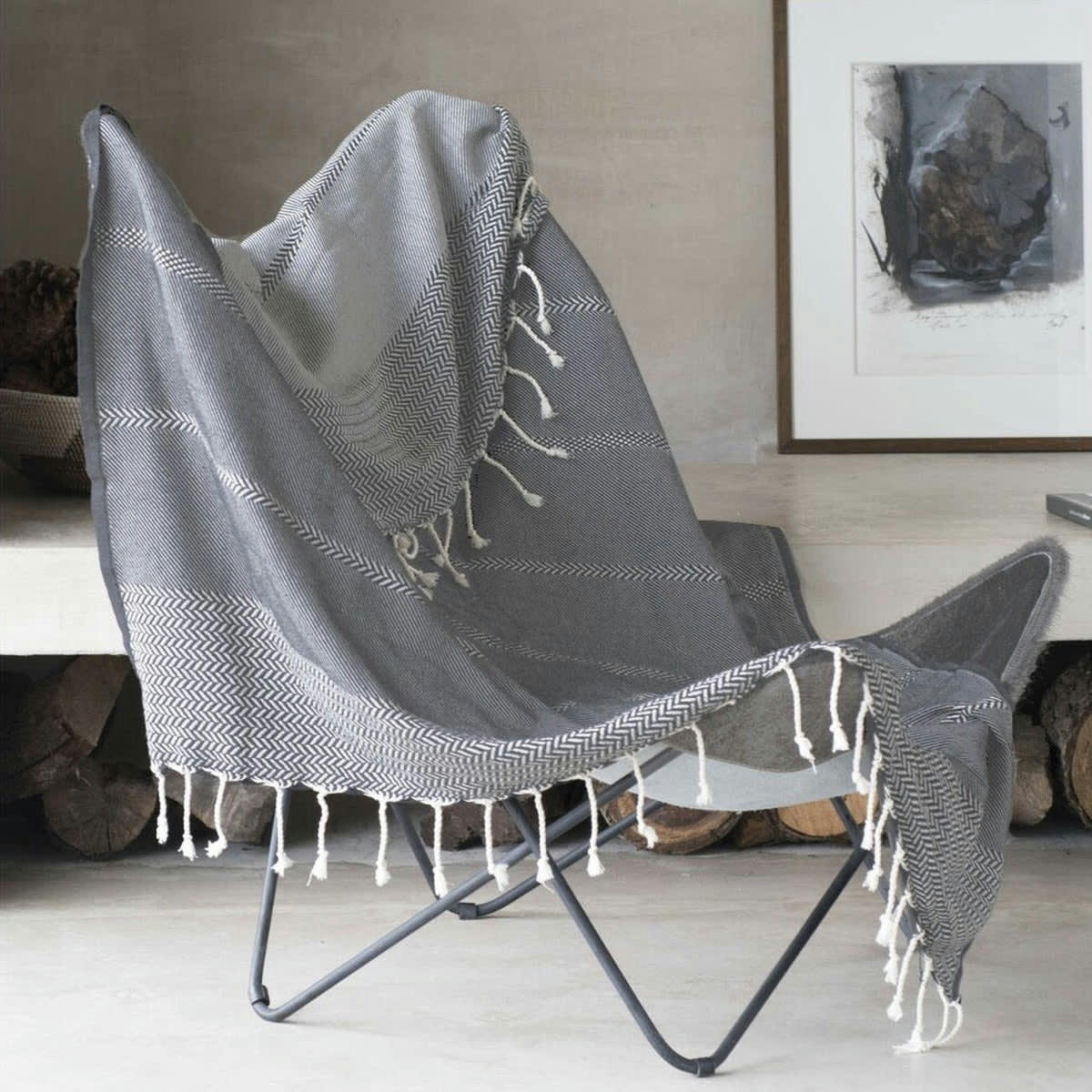 OSLO - Plaid coton  160x250 gris moyen