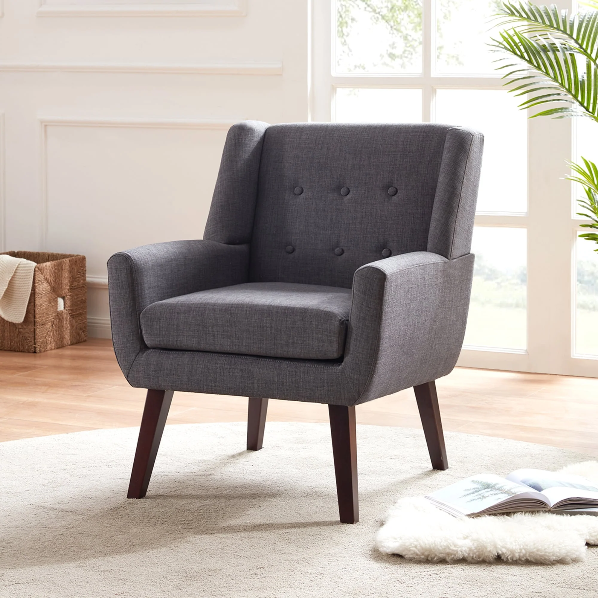 HUIMO Modern Linen Upholstered Armchair Tufted Accent Chair