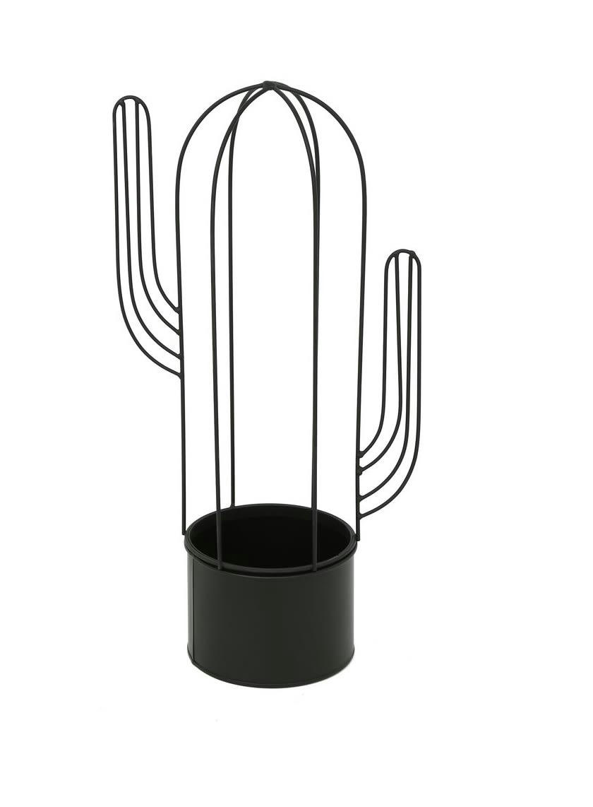CACTUS - Cache pot en métal cactus H. 34 cm noir