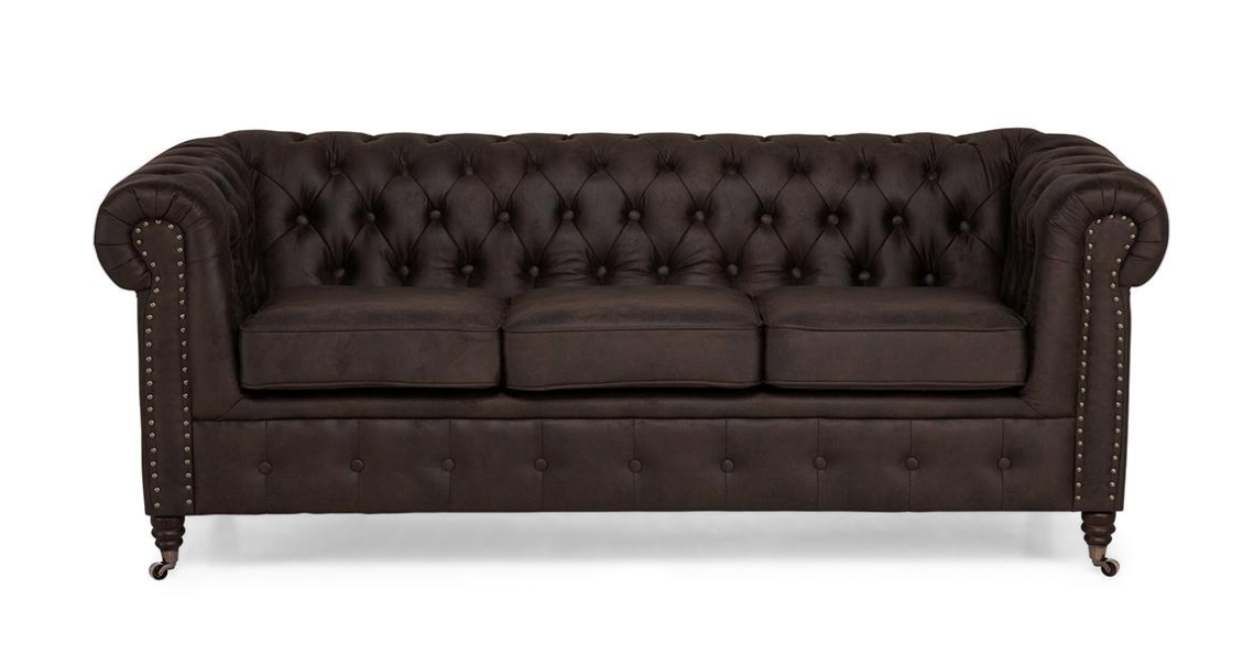 Ropez Chesterfield Oxford sofa 3os. pikowana zamsz brązowy