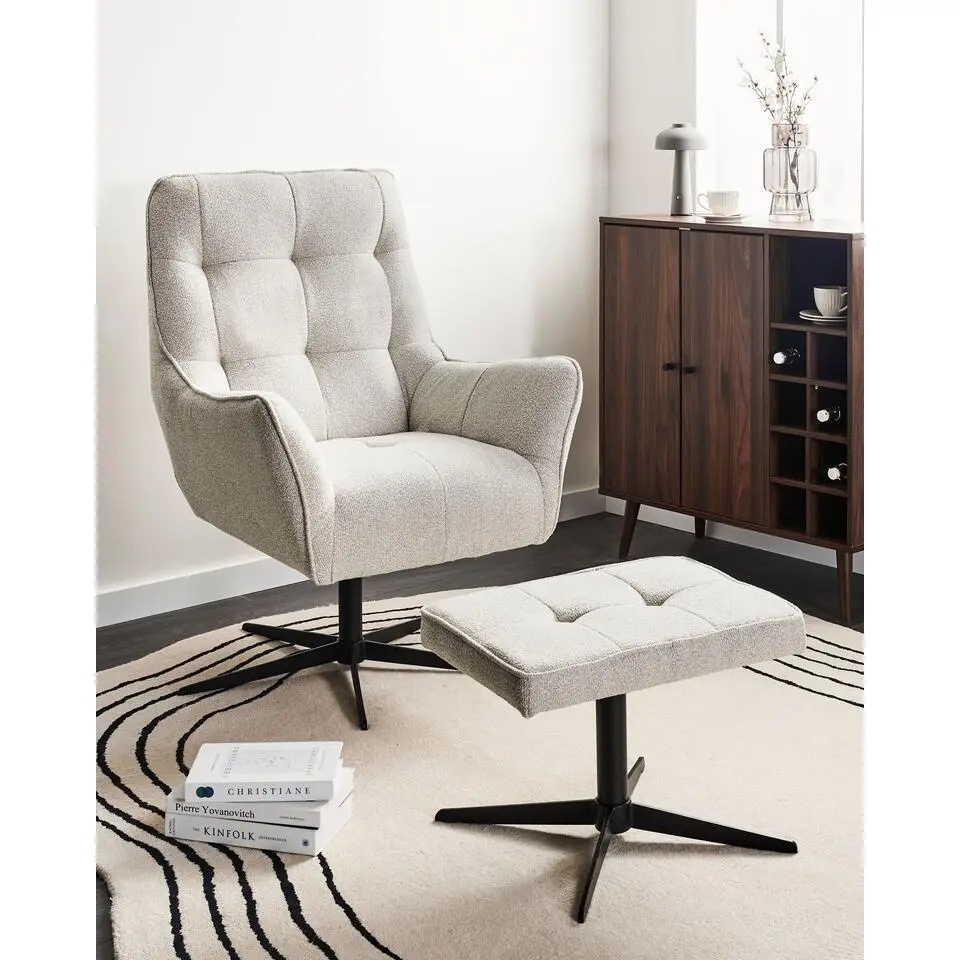 MOLLE - Fauteuil met voetenbank - Lichtbeige - Polyester