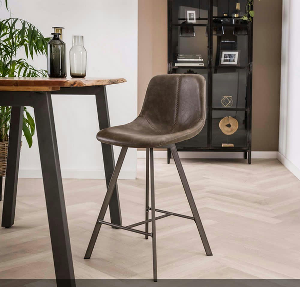SLAM - Chaise de comptoir aspect cuir taupe