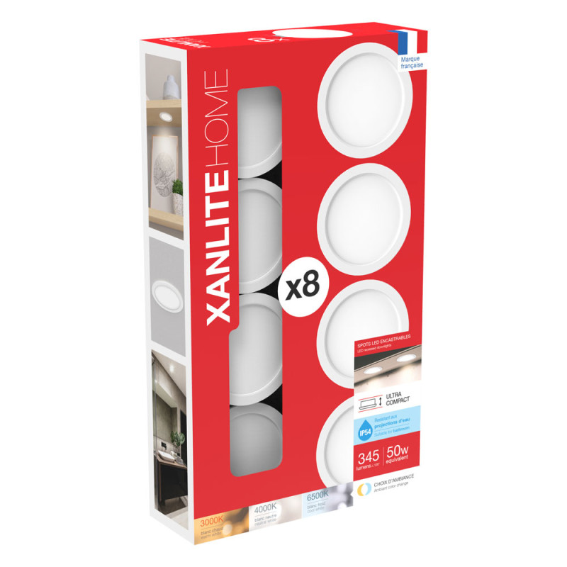 Spot encastrable LED blanc Ø 7,5 cm 4 W 8 pièces XANLITE