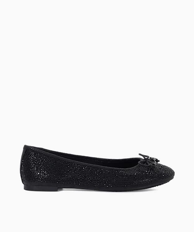 Hallis Black - Textured Bow Accent Ballet Flats
