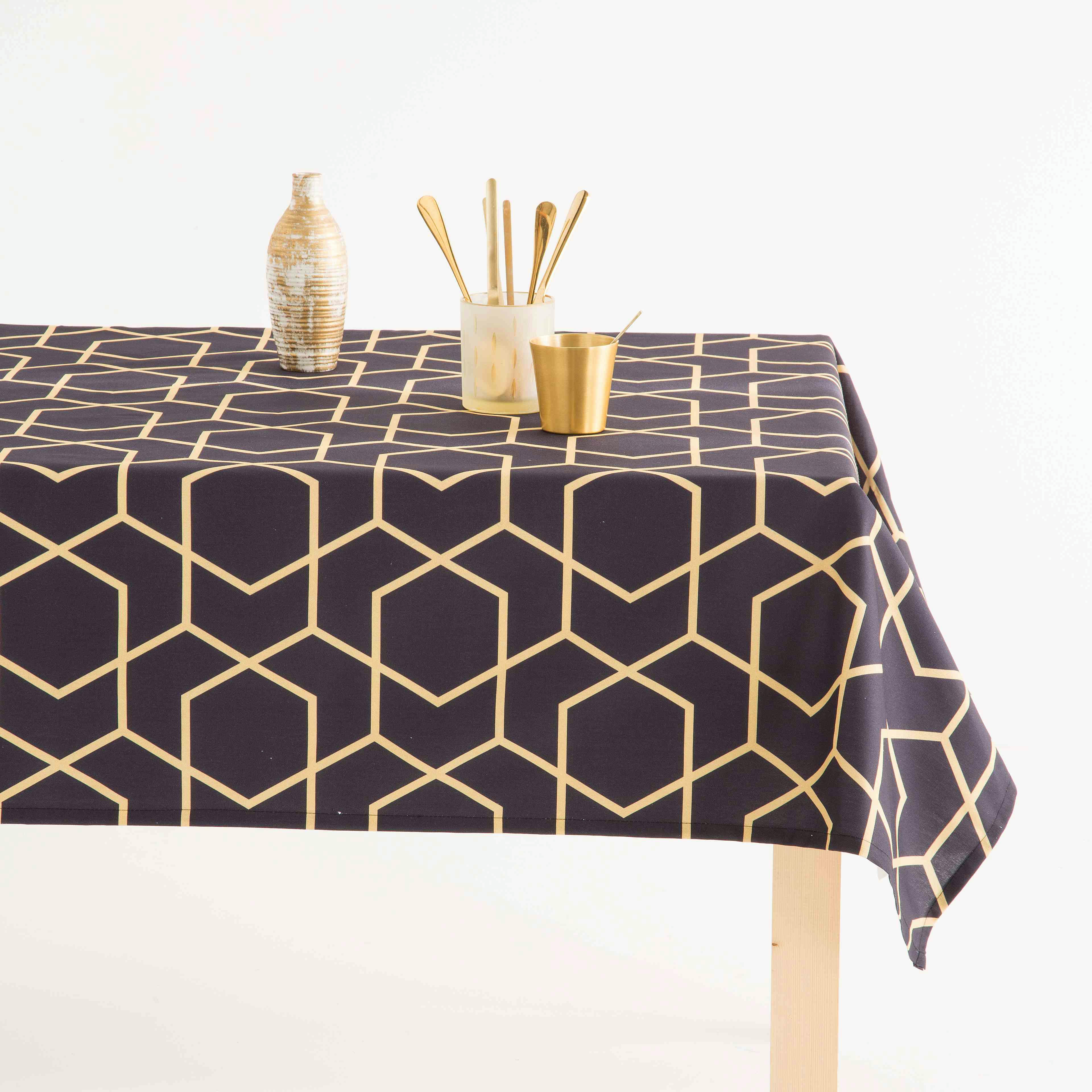 CONTRACT - Nappe imprimée bleu avec traitement anti-taches en coton 140x200 cm