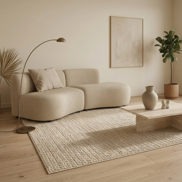 Dywan pętelkowy boucle Pure 001 beżowo-kremowy modny do salonu 060x100