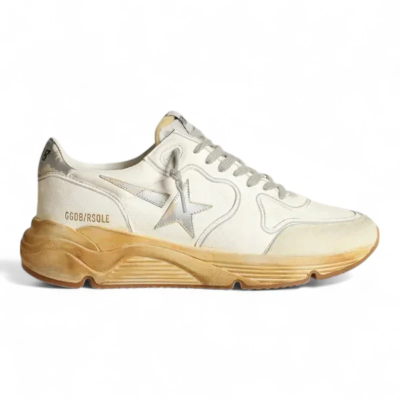 Running Sole sneakers with star and heel tab in leather with silver-colored digital print