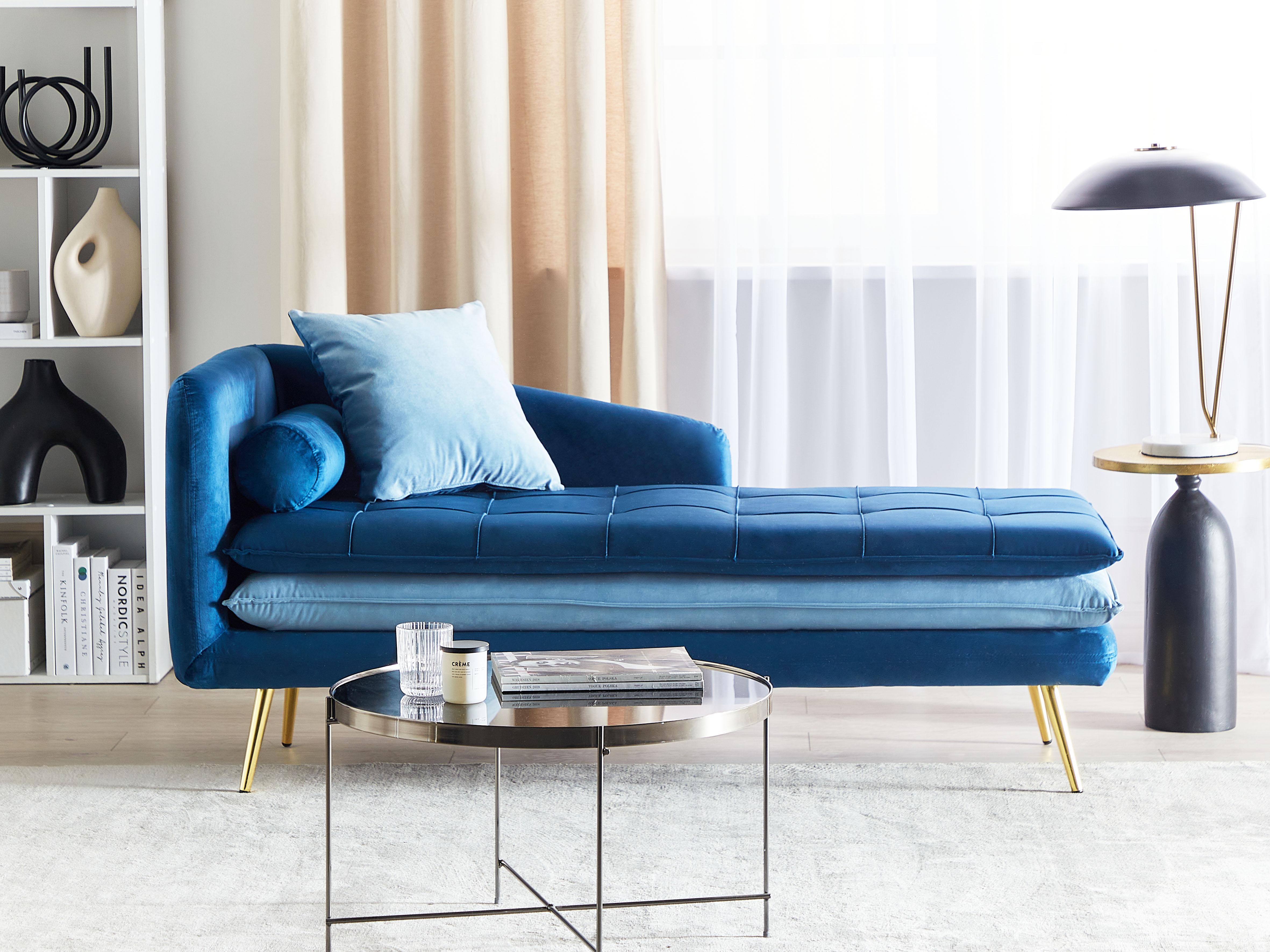 Left-Hand Chaise Longue GONESSE Velvet Blue