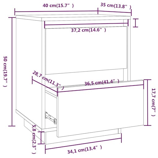 NNEVL Bedside Cabinets 2 pcs White 40x35x50 cm Solid Wood Pine