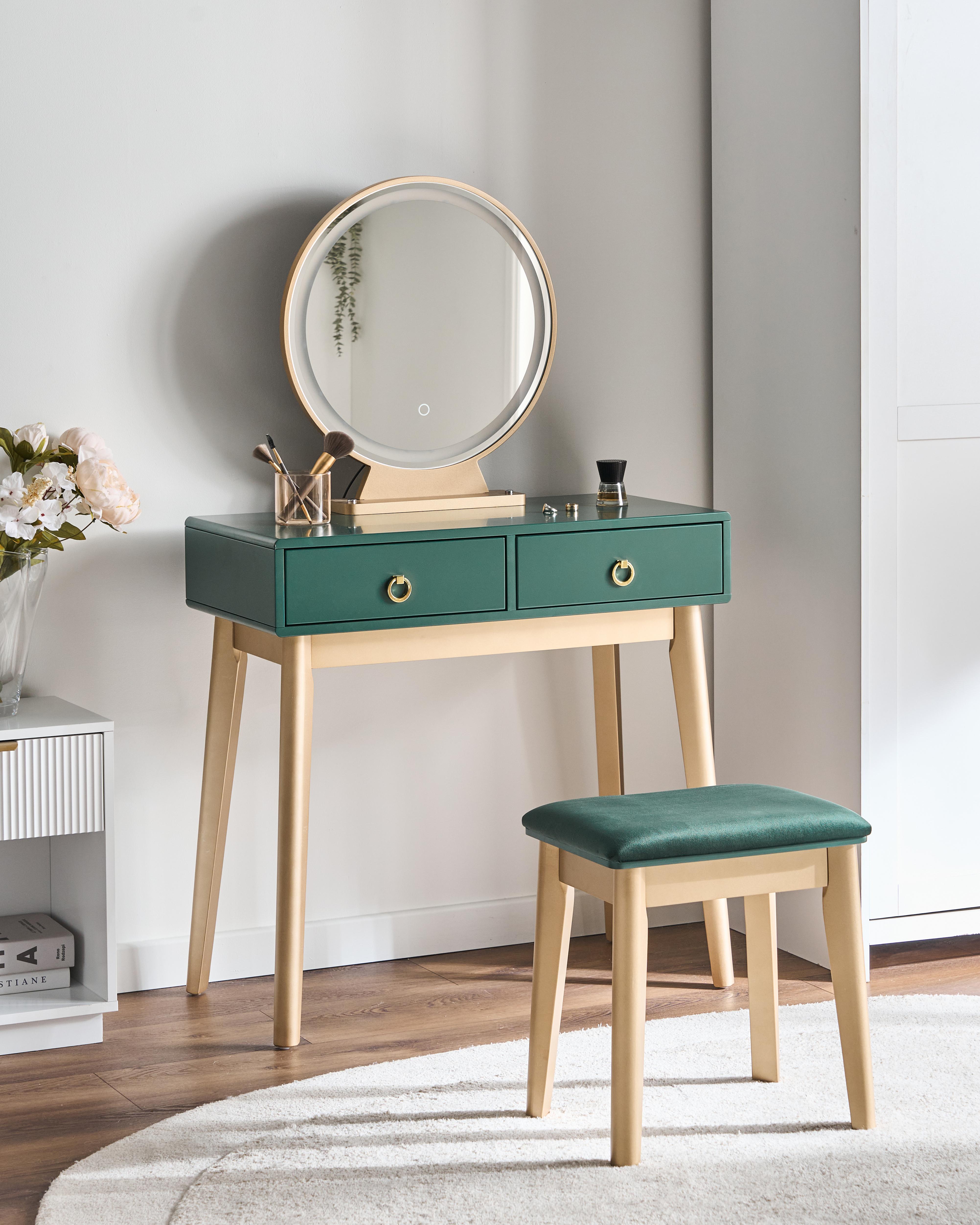 Dressing Table with Mirror and Stool FEDRY LED Emerald Green
