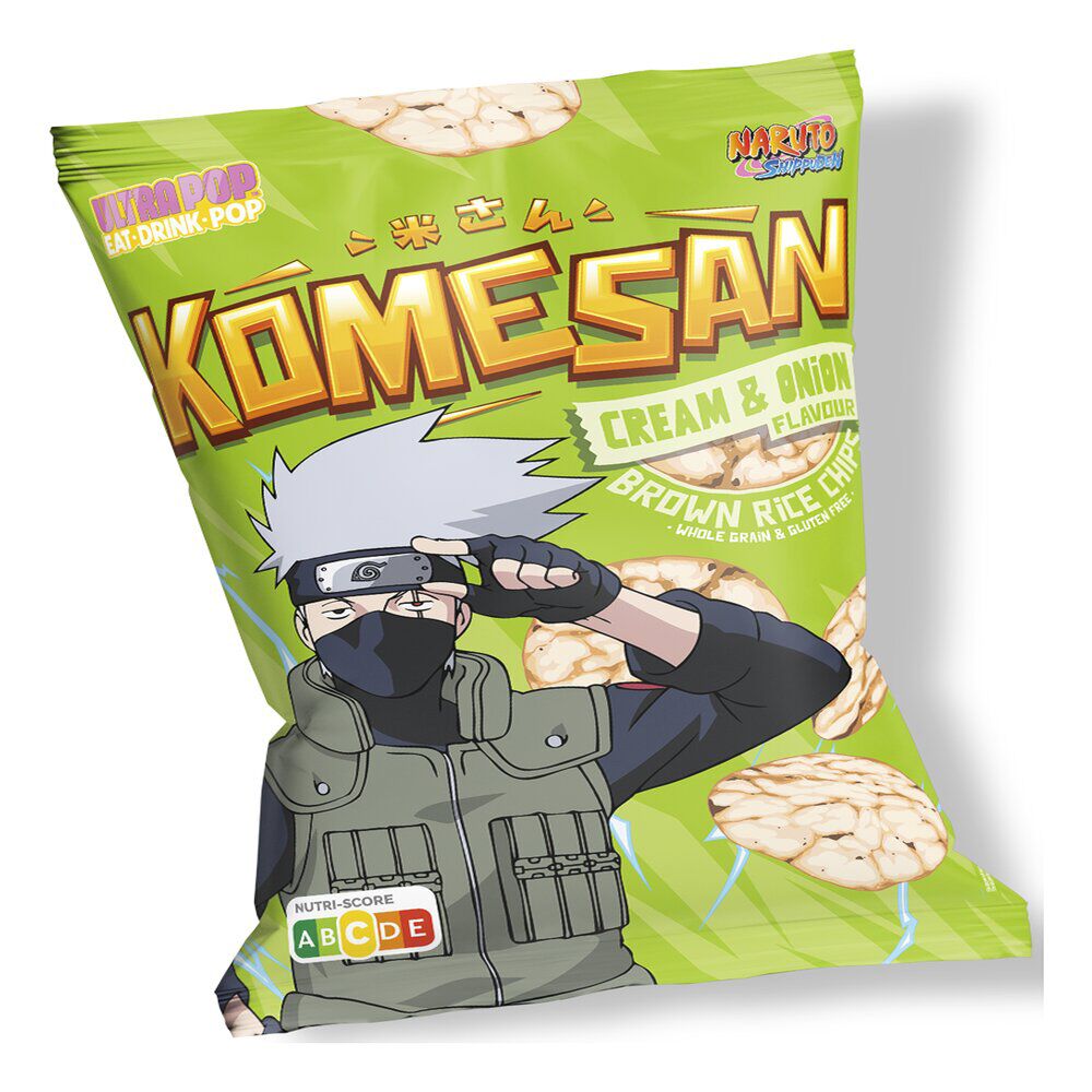 Chips de riz brun Komesan go&ucirc;t crème et oignon Kakashi Naruto 60gr