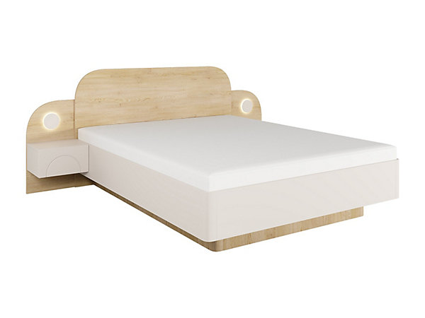Lit 160 x 200 cm - Avec chevets et LEDs - Coloris : Beige et Naturel   Sommier- DARTAGNO