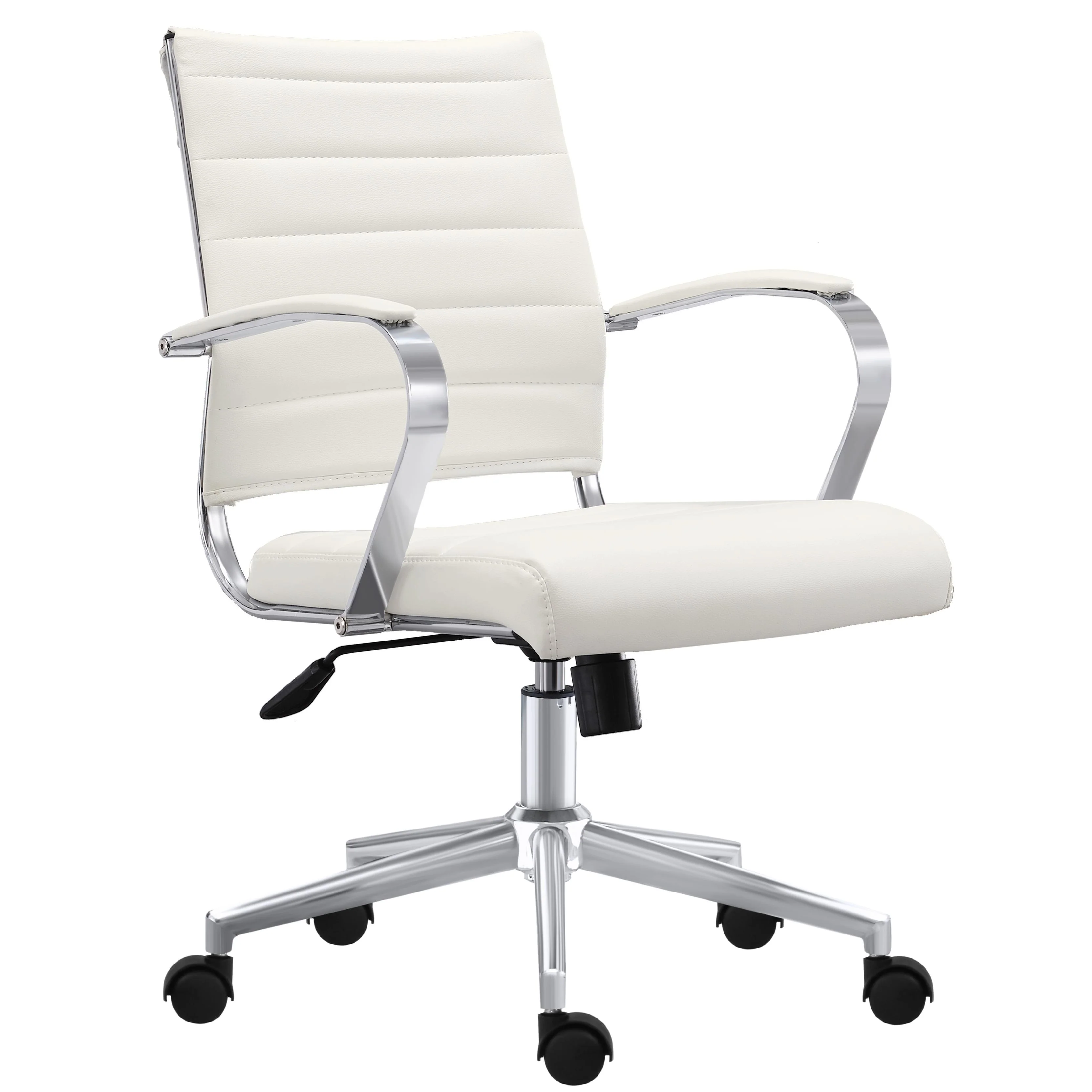 Modern Set of 2 Mid Back Ribbed PU Leather Office Chairs, Swivel, Tilt, Adjustable Seat with Arms