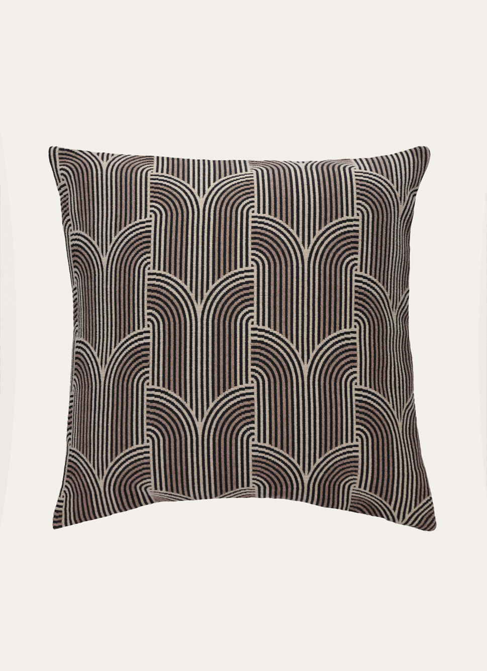 COUSSIN JACQUARD EN VELOURS CHENILLE NATUREL/NOIR