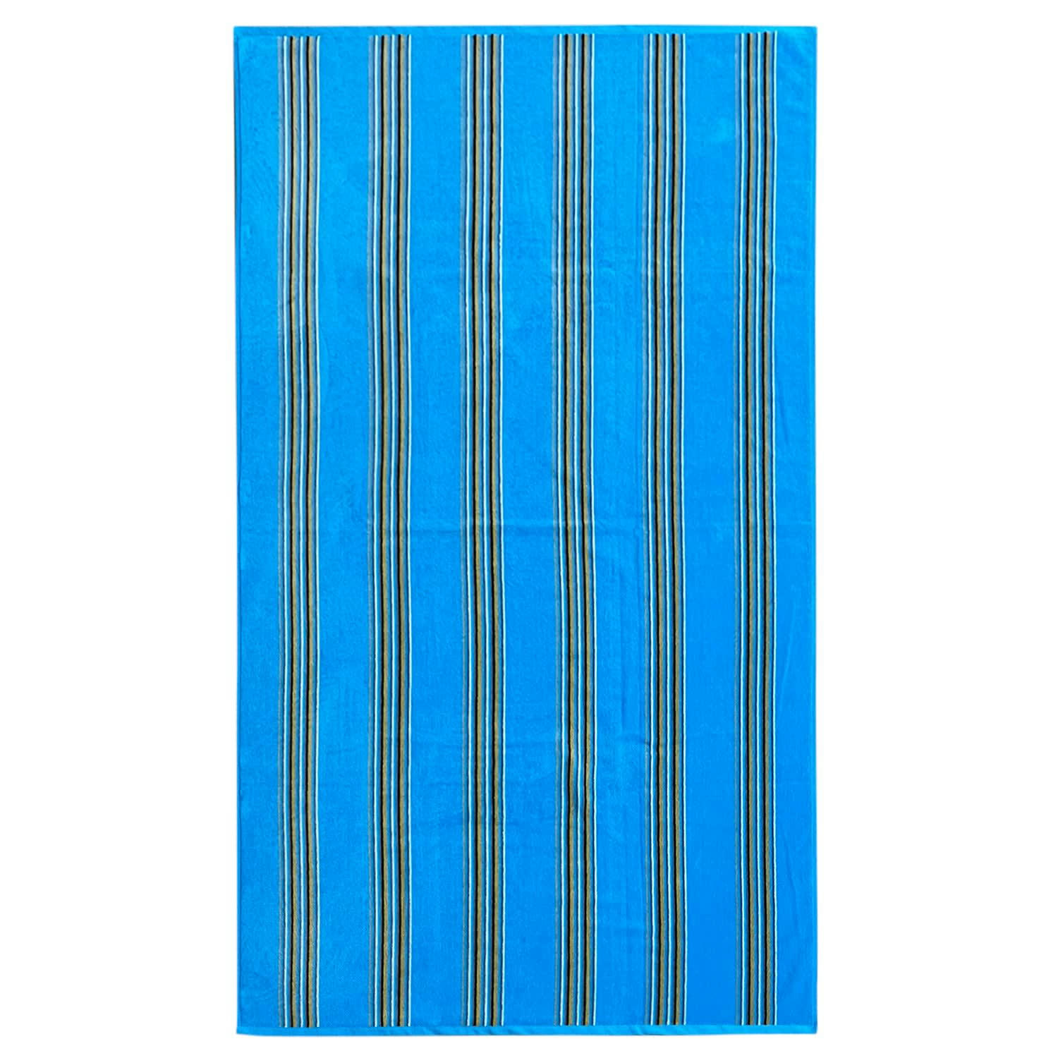 RAYURES - Serviette de plage éponge velours Milonga turquoise 90x170 400g/m²