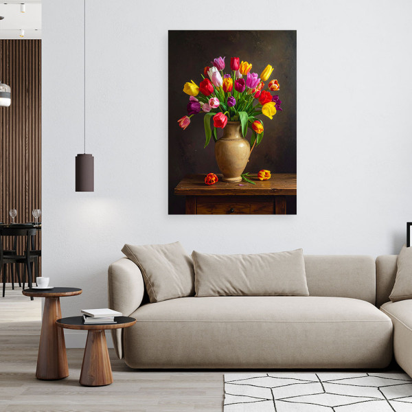 Obraz do salonu sypialni biura, Kolorowe tulipany kwiaty 20x30