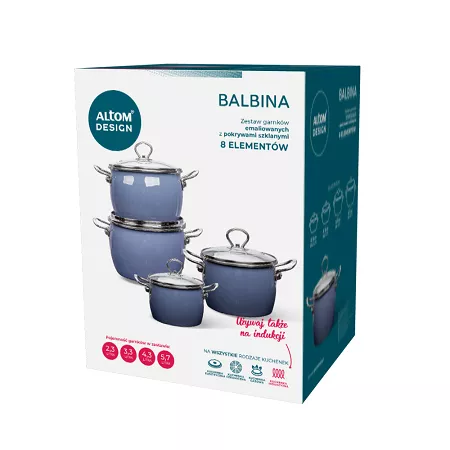 Komplet 4 garnków emaliowanych (8el) Altom Design - Balbina Niebieski 07S.BAL.NIE.1296