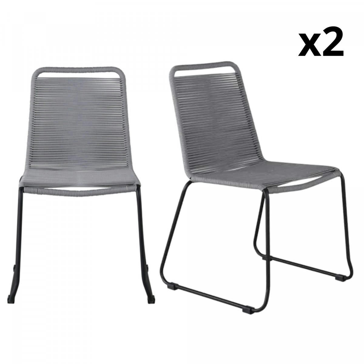 CLARY - Lot de 2 chaises de jardin assise en corde gris
