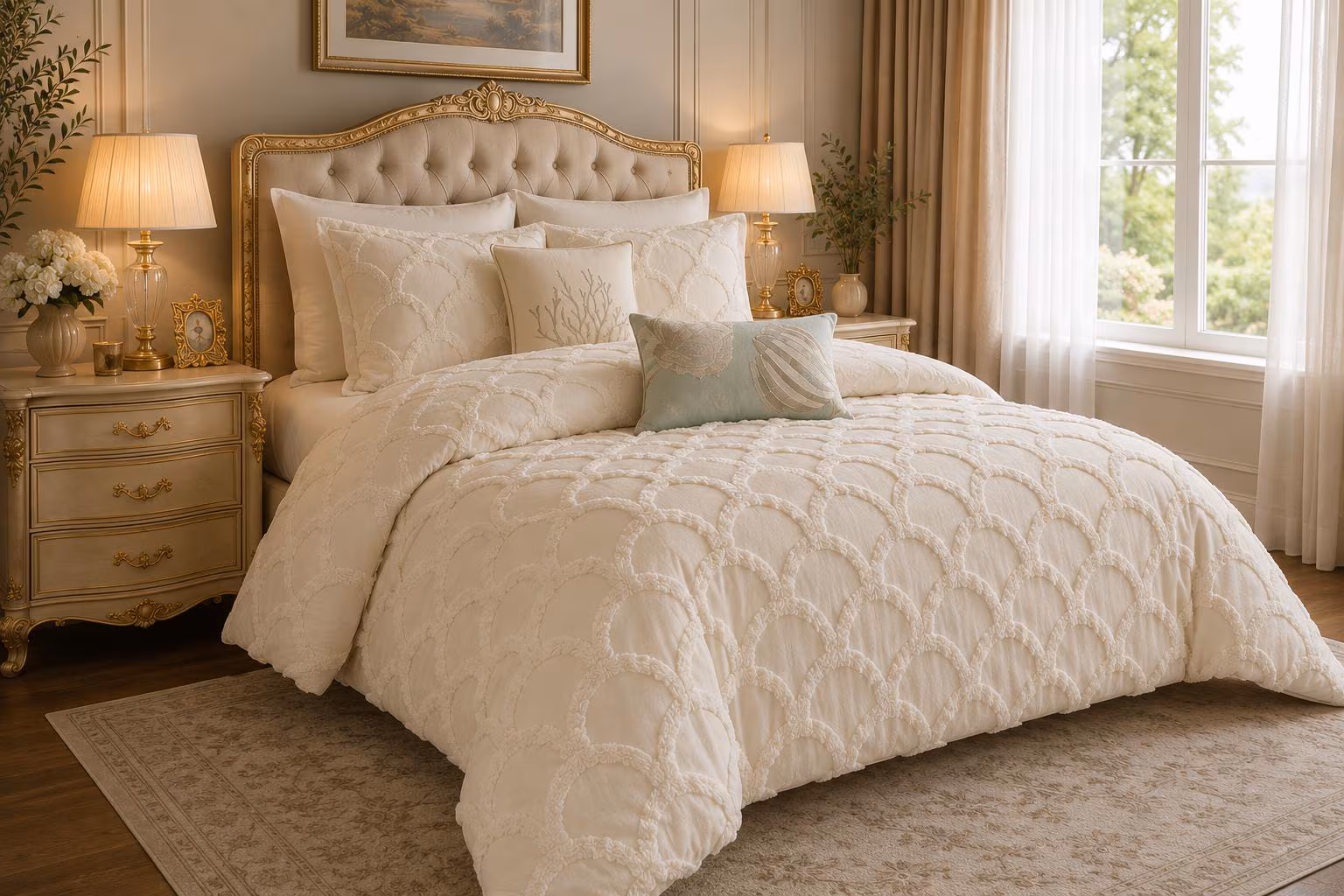 Luxury Bedding Set, Ivory Duvet Cover with pillow, Comforter cover