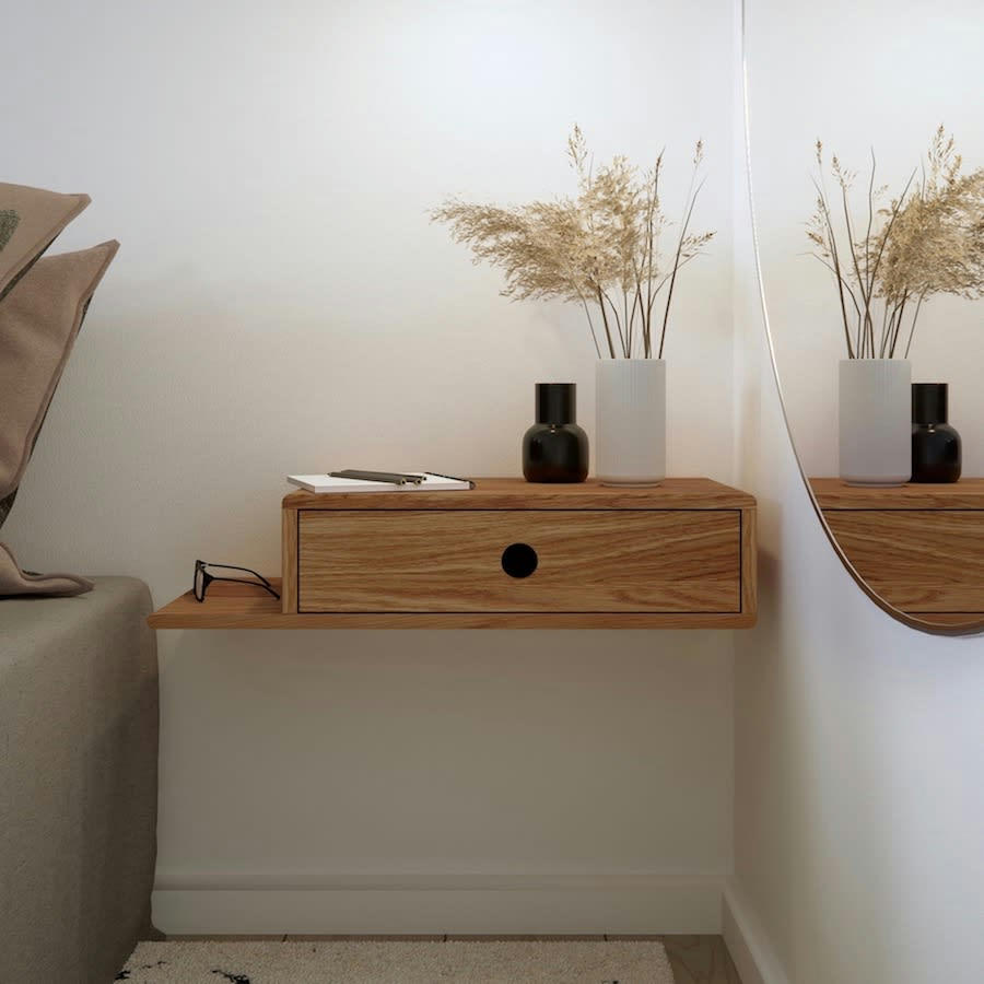 HOPE - Lot de 2 Table de chevet avec étagère sur le côté  en chêne huilé