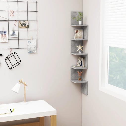 NNEVL Wall Corner Shelf Concrete Grey 20x20x127.5 cm Chipboard