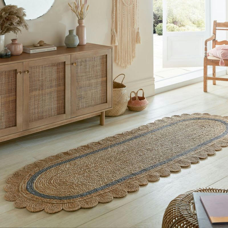 GRACE - Tapis en jute forme originale arrondie Gris 80 x 230