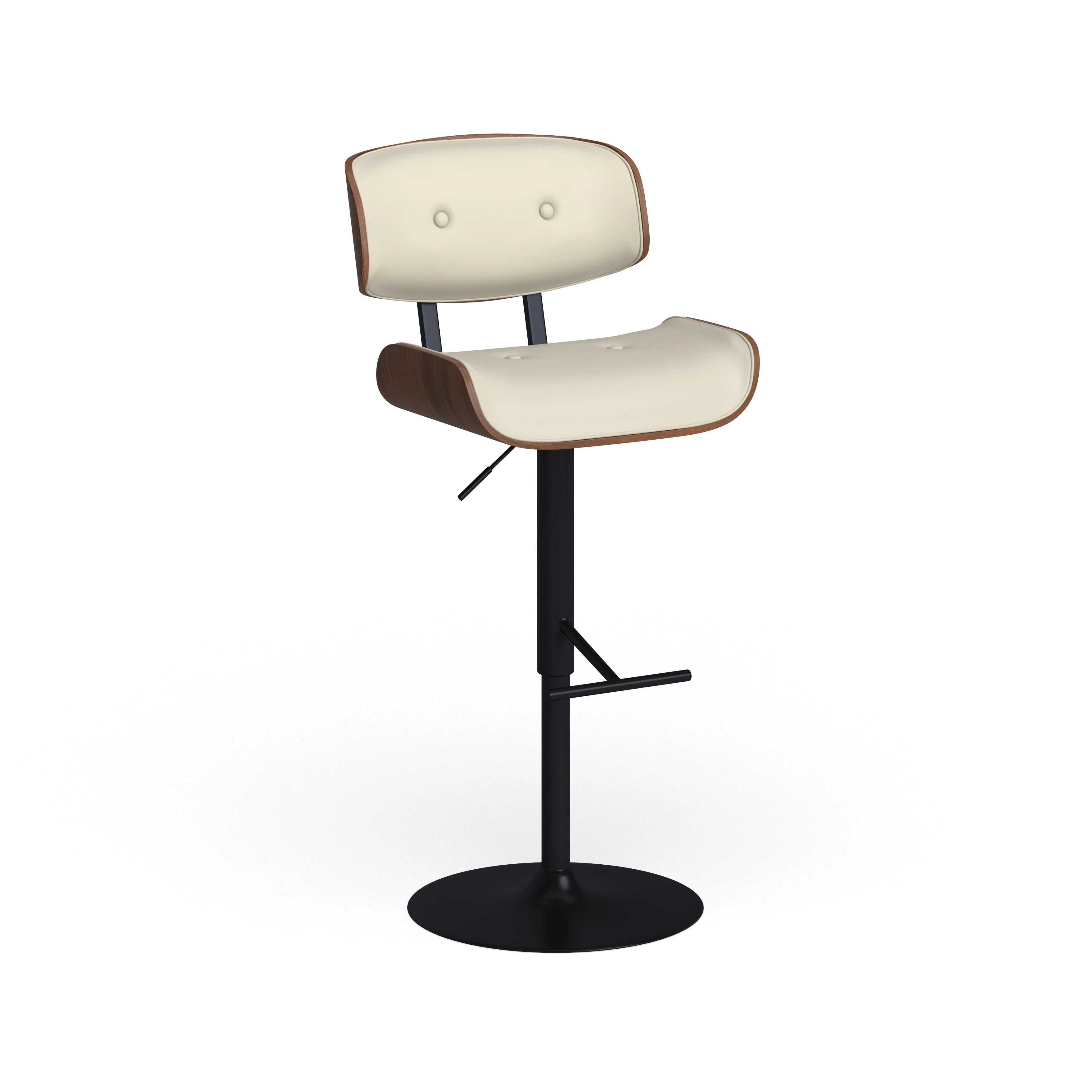 Carson Carrington Leksand Mid-Century Modern Adjustable Bar Stool with Walnut Wood Accents
