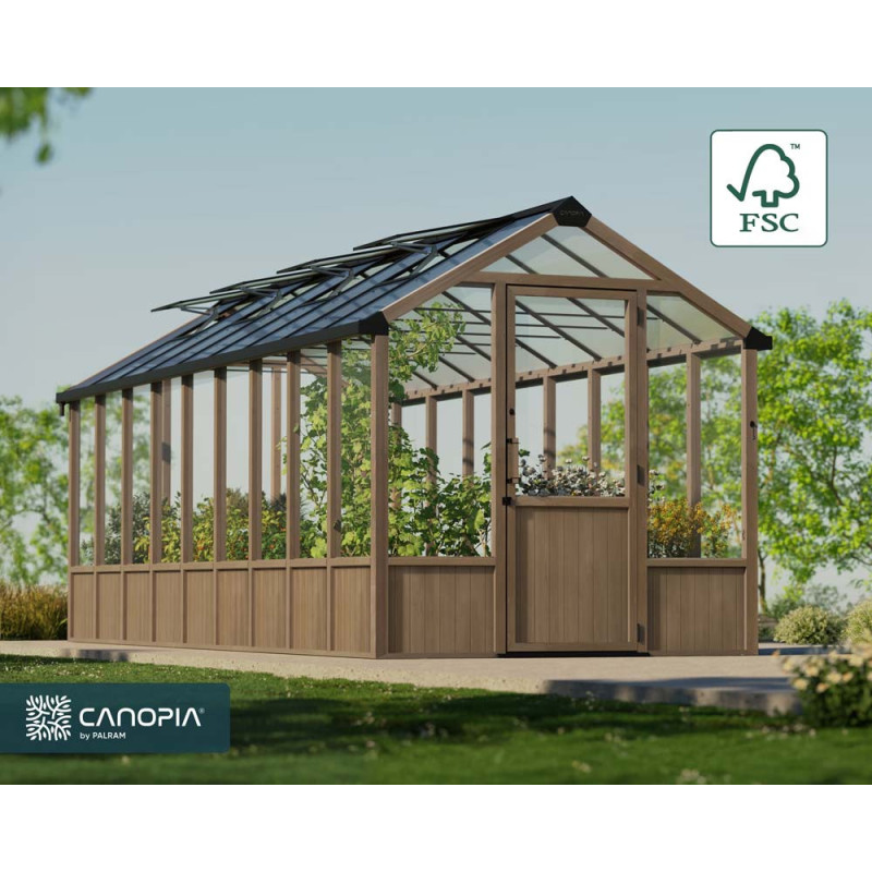 Serre en polycarbonate Natura bois de cèdre 14,1 m² CANOPIA
