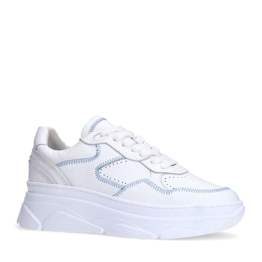 Manfield Witte leren sneakers met denim details