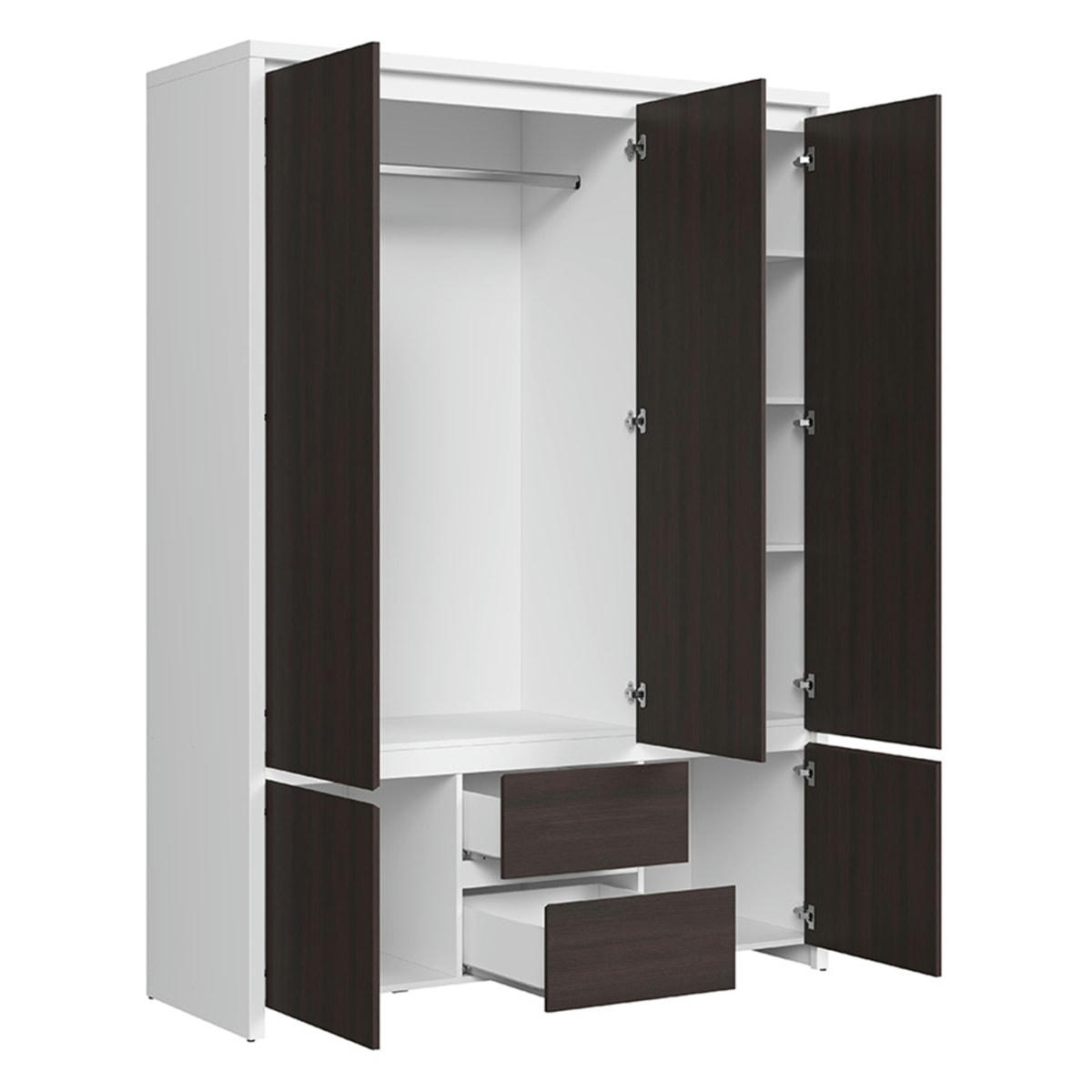 - Armoire 3 portes panneaux agglomérés blanc et naturel foncé