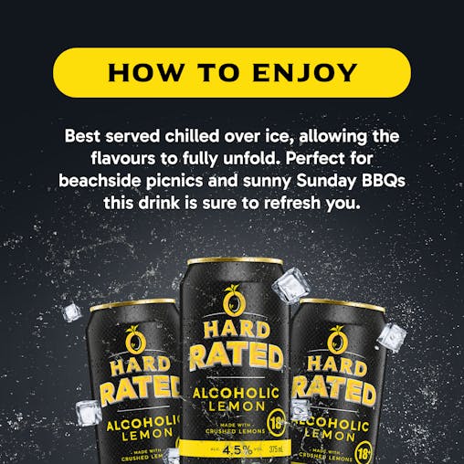 Hard Rated, Original Lemon Flavour, Refreshing Drink, 4.5% ABV, 375mL (Case of 30 Cans)
