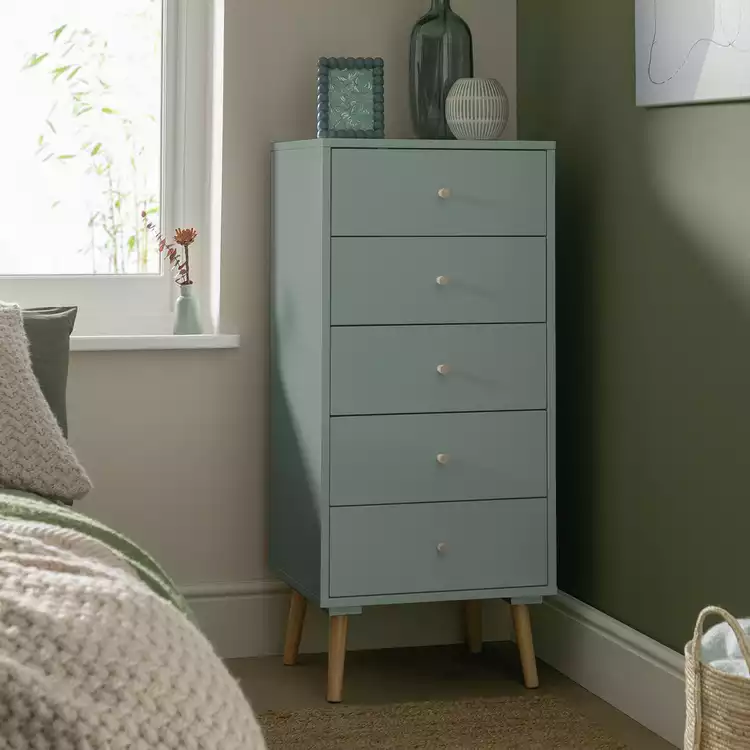 Habitat Otto 5 Drawer Tallboy - Sage Green