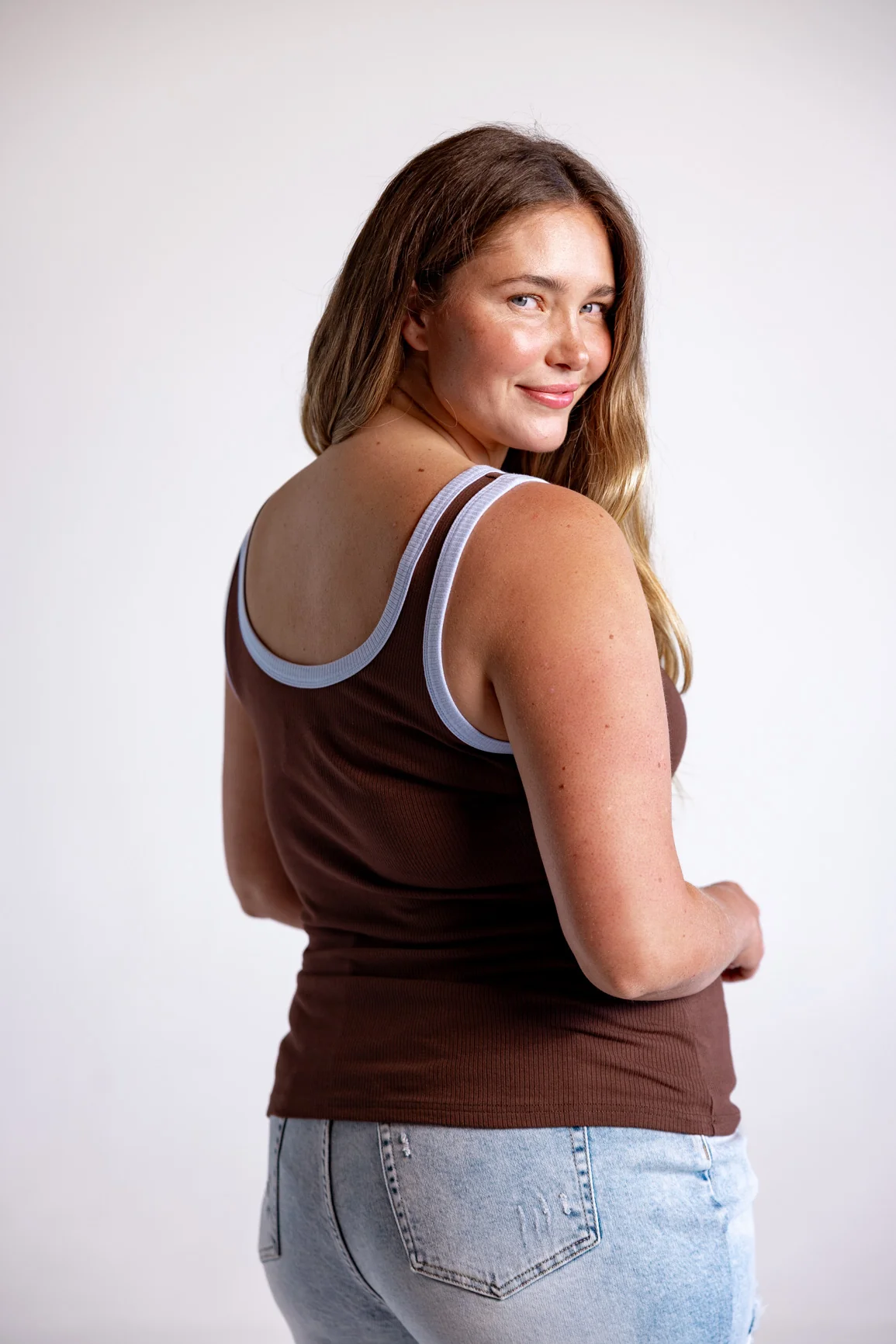 Rue Rib Tank in Chocolate/Blue