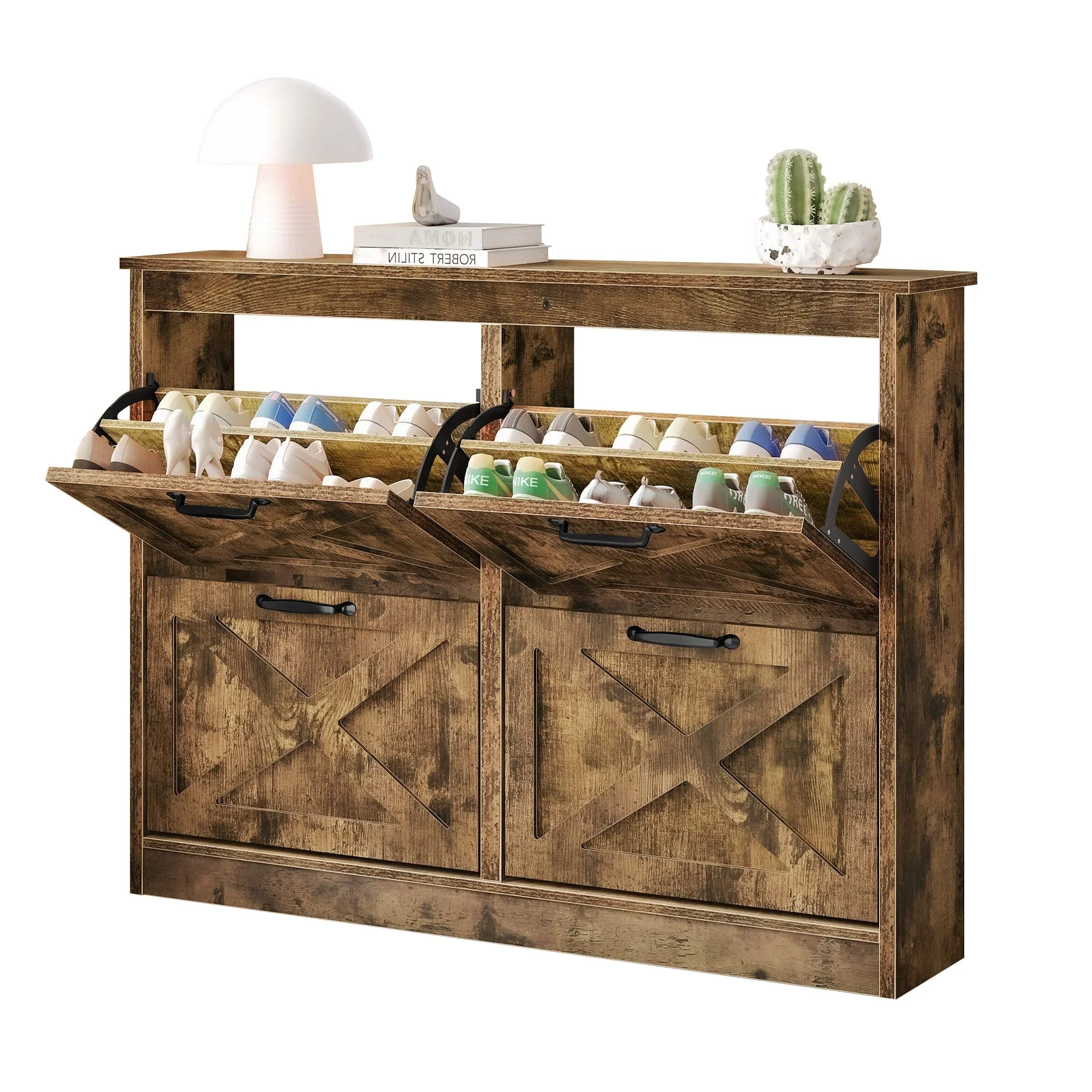 Moasis Shoe Storage Cabinet with 4 Flip Drawers, Narrow Shoes Rack Organizer for Entryway