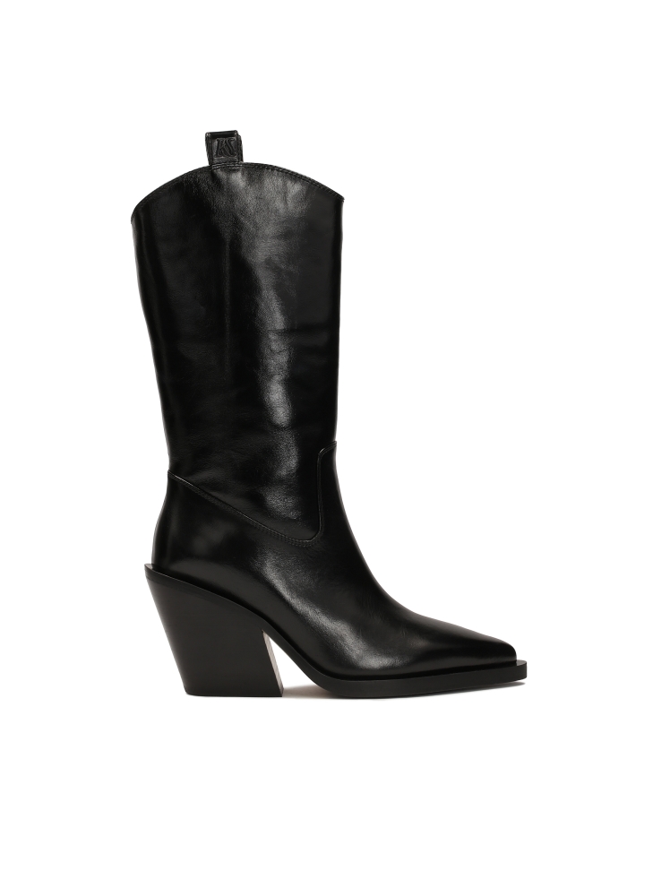 Black cowboy boots with rounded upper