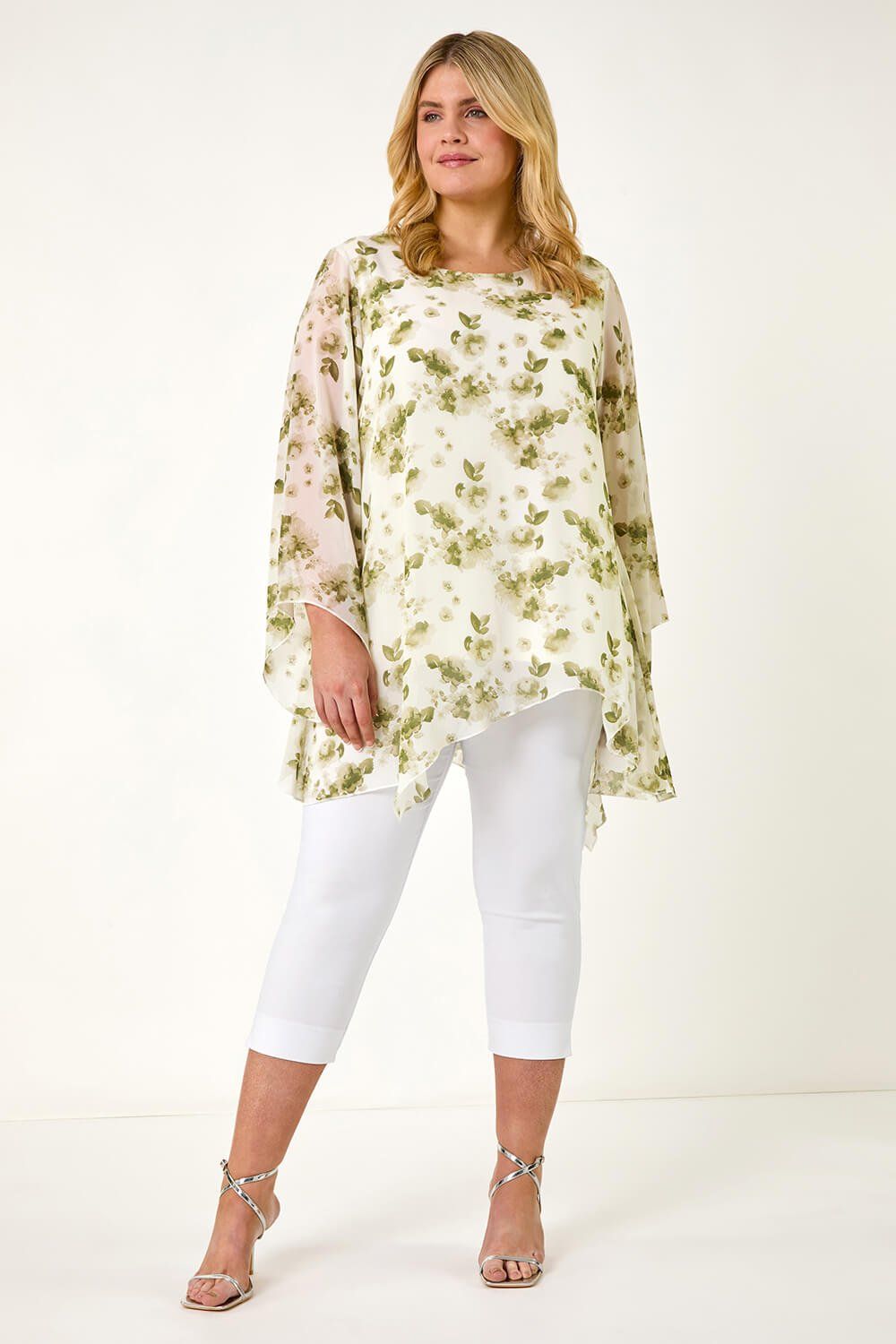 Roman Curve Floral Print Overlay Top