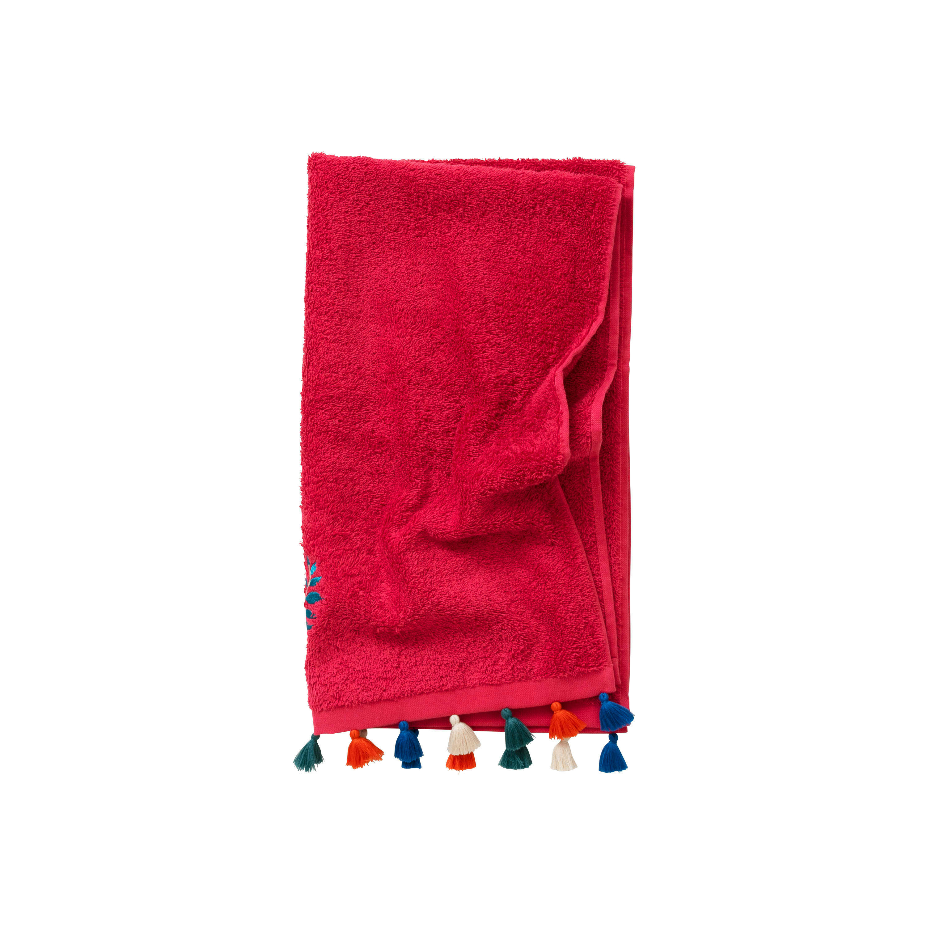 BALATA - Serviette de toilette bouclette de coton bouclette brodé rouge 50x90