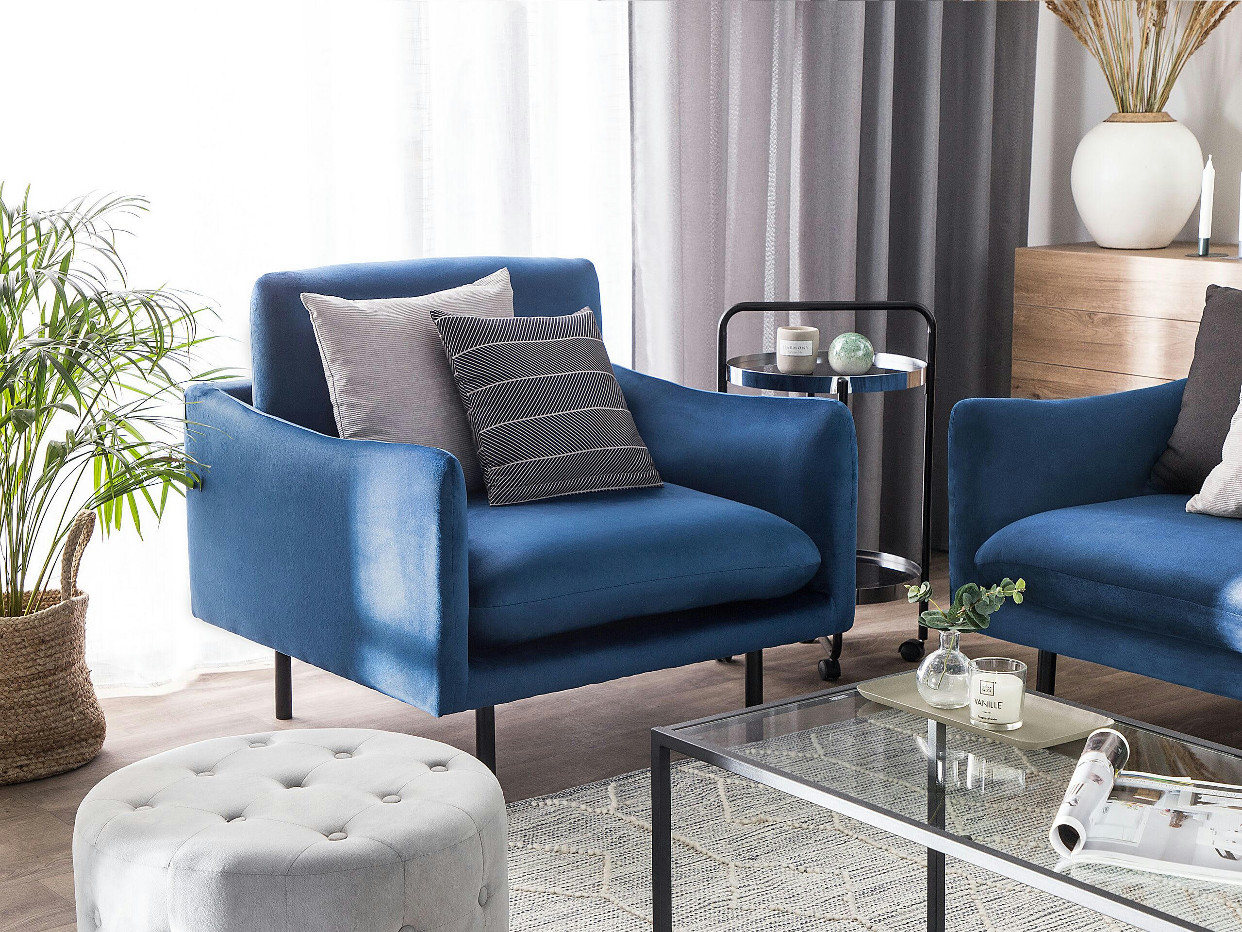 VINTERBRO - Fauteuil en velours bleu foncé