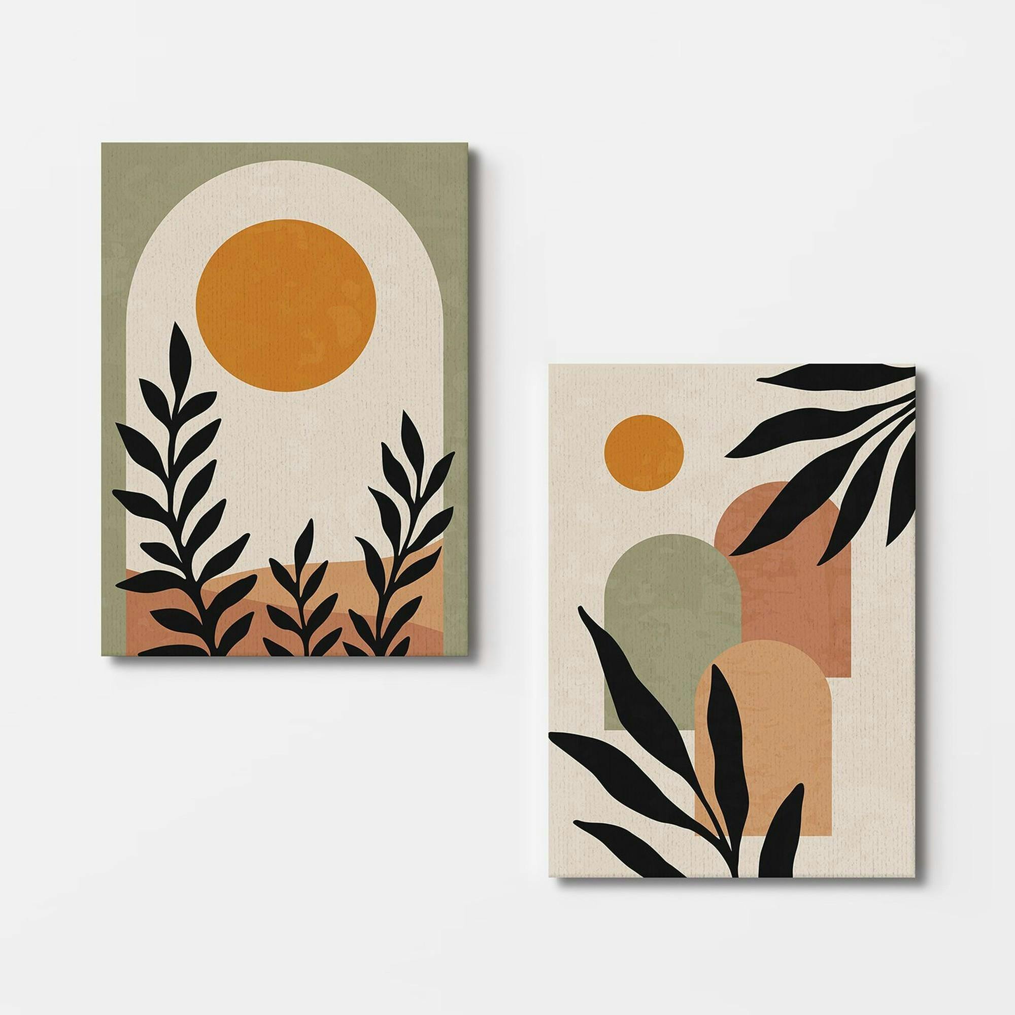 Tableau abstrait soleil et tons nature – moderne (set de 2)