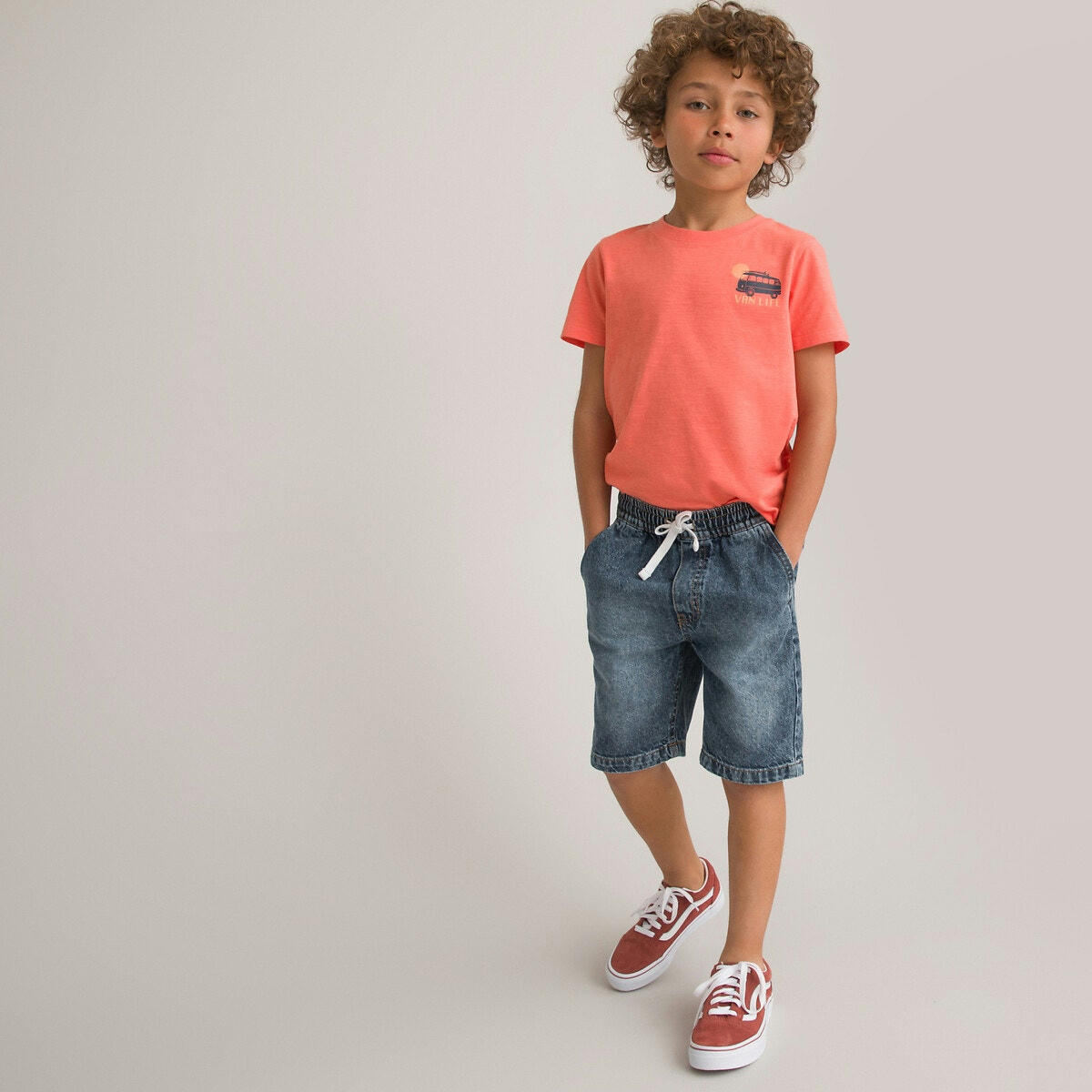 Bermuda en jean à taille élastiquée
