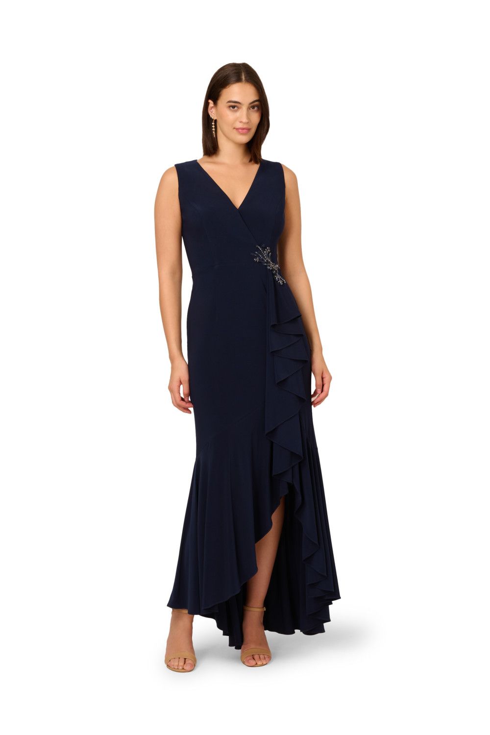 Adrianna Papell Ruffle Flounce Jersey Gown