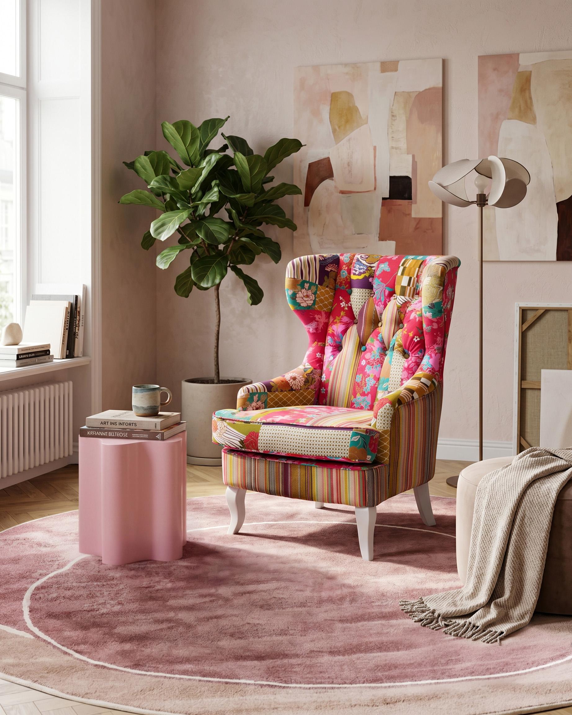 Wingback Chair MOLDE Fabric Fuchsia Pink