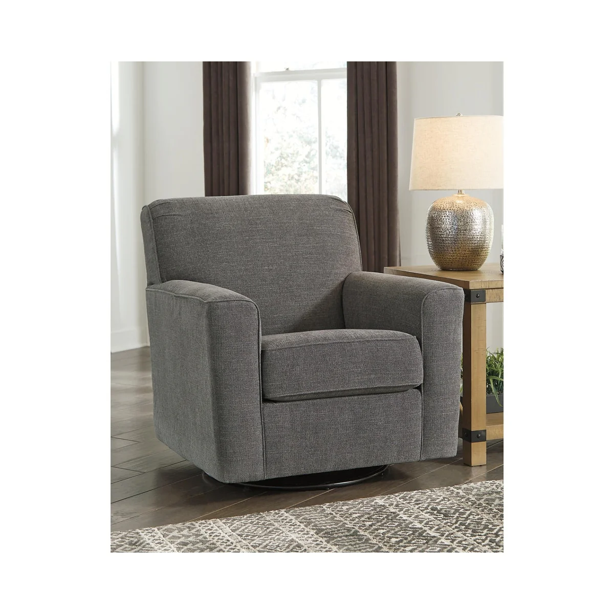 Ashley Furniture Alcona Charcoal Swivel Glider - 36W x 39D x 36H