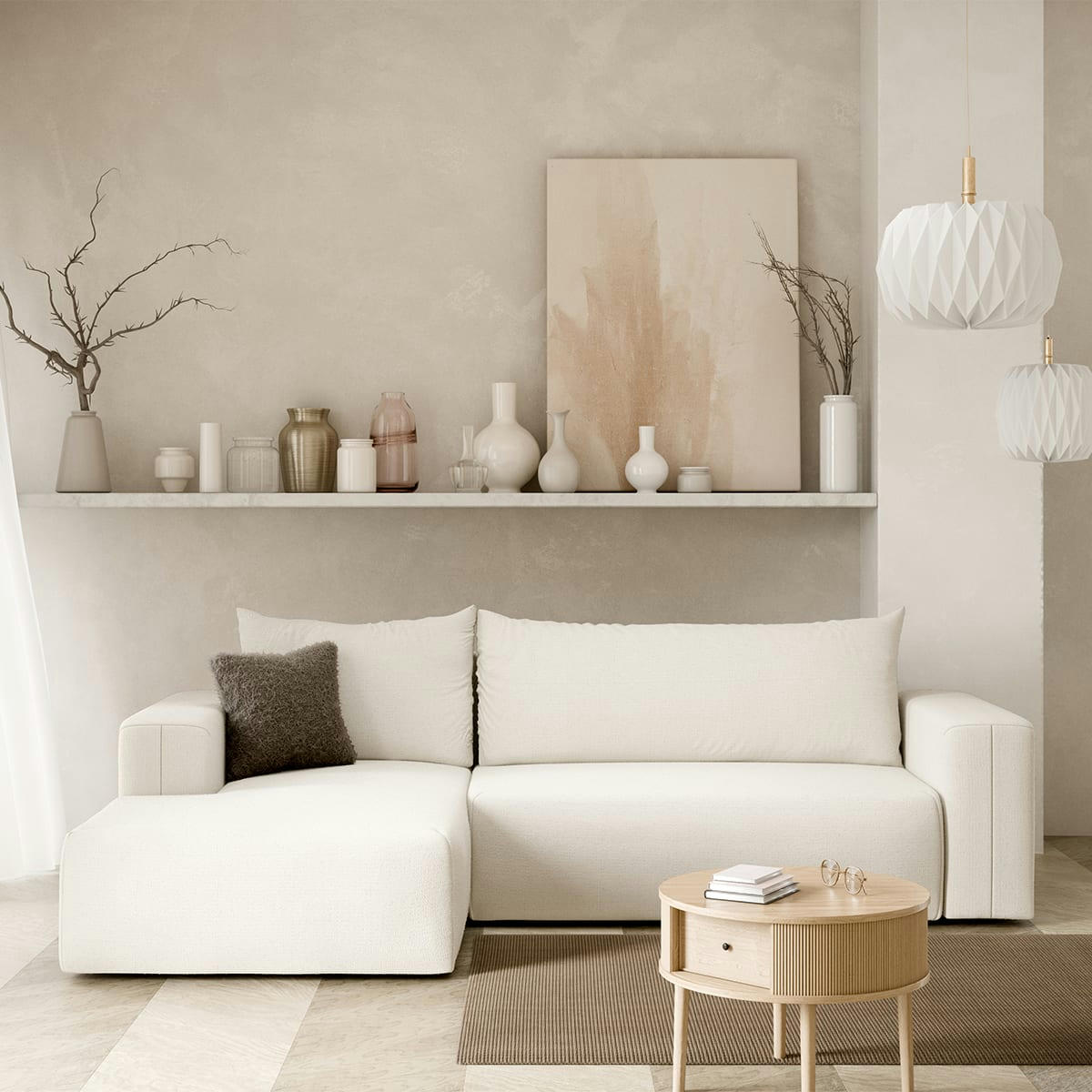 - Canapé d'angle convertible gauche 3 places coffre blanc