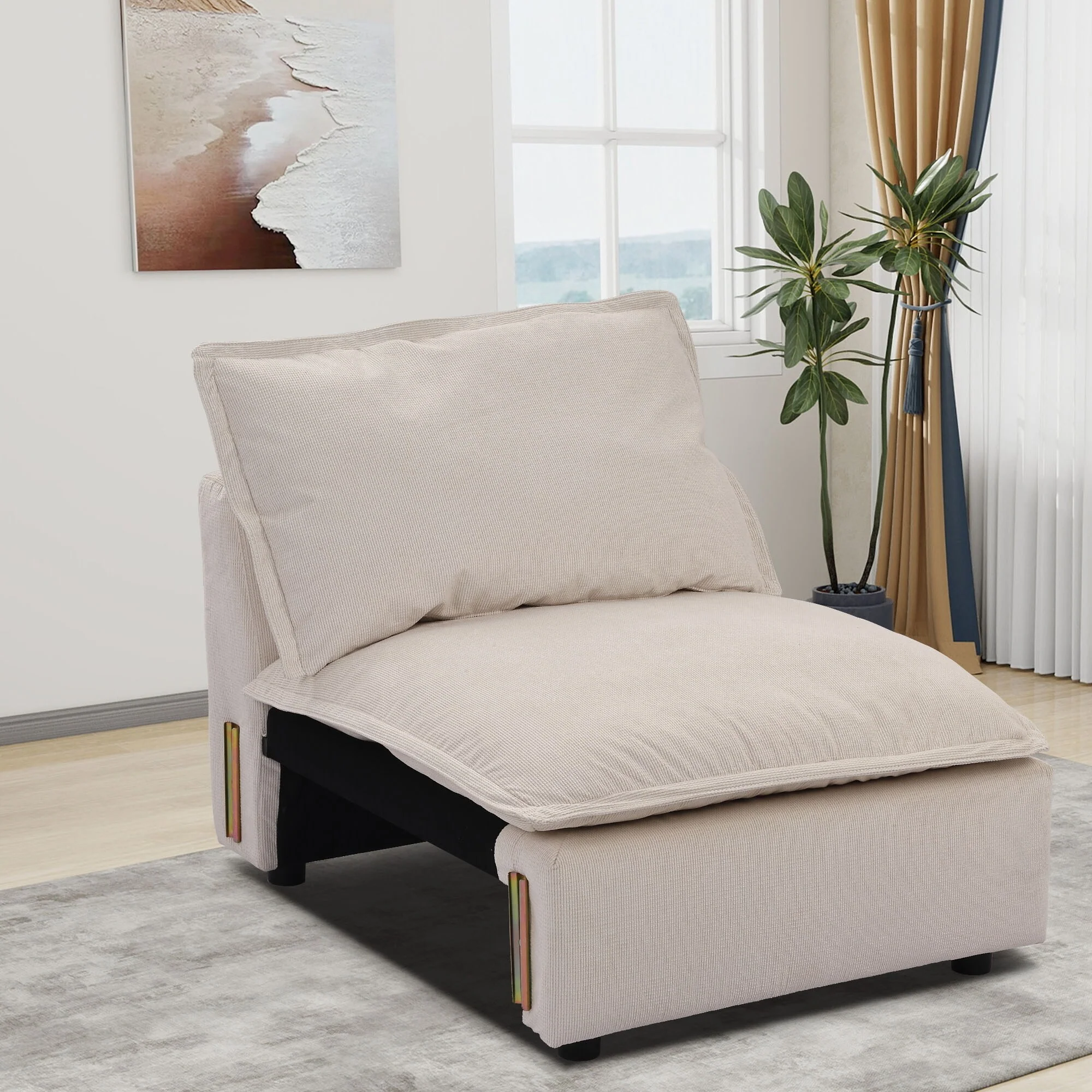 Modular Sectional Sofa, Modern Comfy Cloud Sofa Couch, Corduroy Rainbow Deep Seat Sofa with Movable Cushion