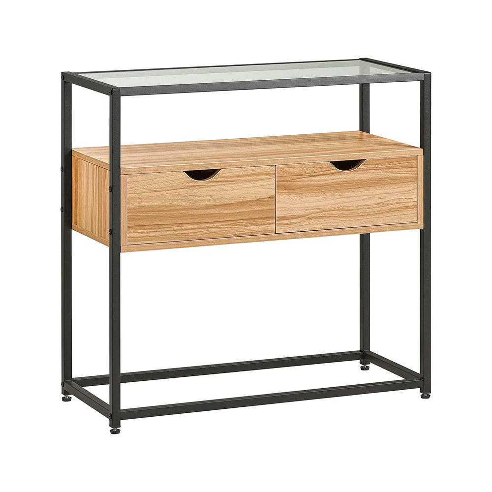 - Table console cadre en métal noir avec 2 tiroirs