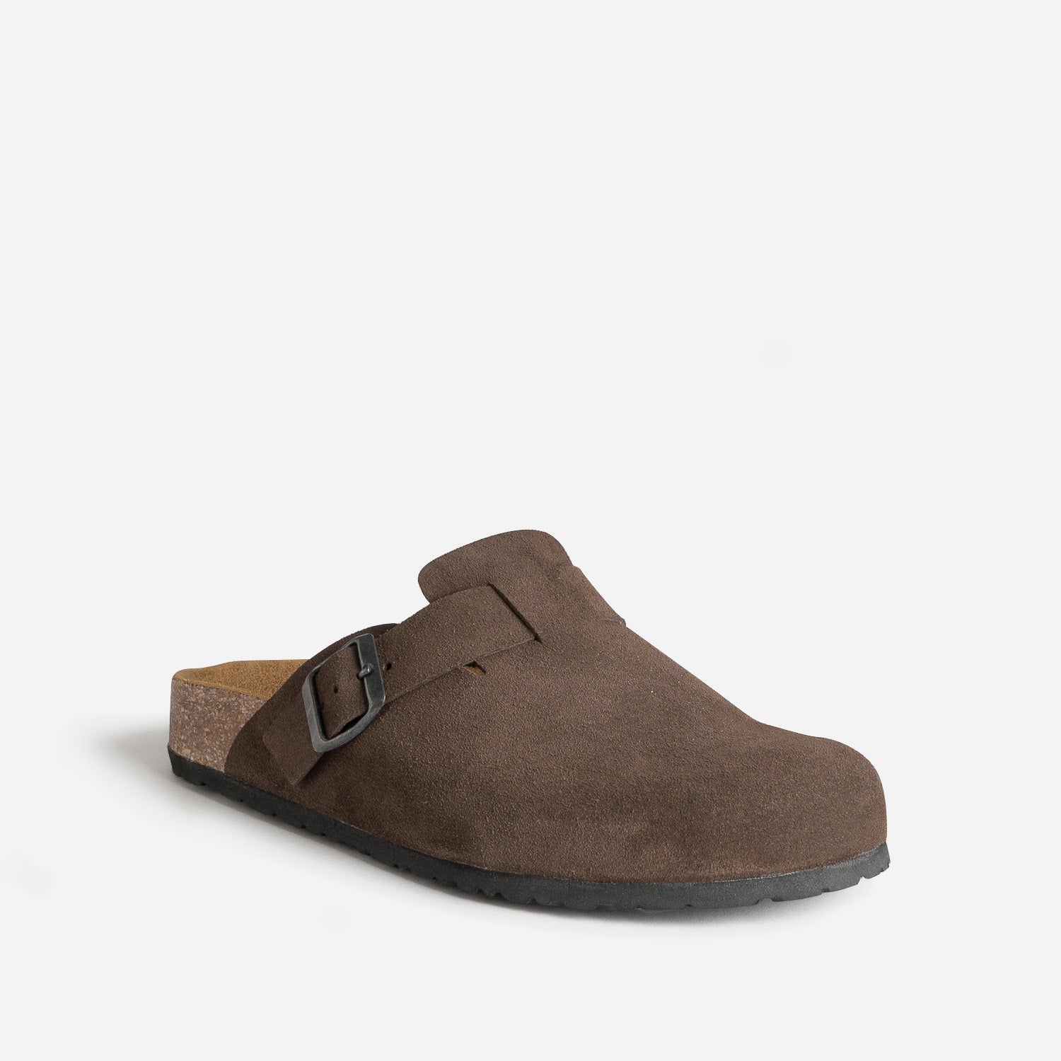 Mule-sabot anatomique marron cuir velours