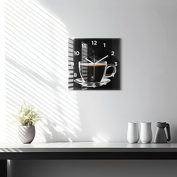 Horloge murale Wallfluent 30x30 cm Avec chiffres Aiguilles blanches Café noir 1 pcs